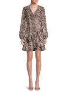 1.state Sultry Snakeskin-print Ruffle Wrap Dress