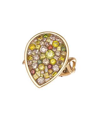 Plev 18k Yellow Gold And Multicolor Diamonds Pear Ring