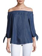 Saks Fifth Avenue Blue Off-the-shoulder Chambray Top