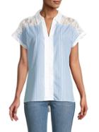 Karl Lagerfeld Striped Contrast Lace Top