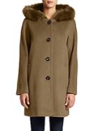 Ellen Tracy Hooded Fox Fur-trimmed Coat
