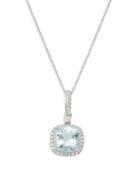 Saks Fifth Avenue 14k White Gold Aquamarine & Diamond Square Pendant Necklace