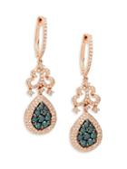 Effy 14k Rose Gold & Blue & White Diamond Drop Earrings
