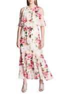 Calvin Klein Floral Ruffle Cold-shoulder Maxi Dress
