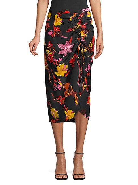 Rixo Aria Floral Ruched Pencil Skirt