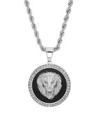 Anthony Jacobs Stainless Steel & Cubic Zirconia Lion Head Pendant Necklace
