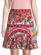 Dolce & Gabbana Mixed-print Stretch-silk Pleated Skirt