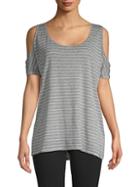 Marc New York By Andrew Marc Performance Striped Cold-shoulder Top