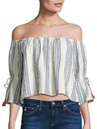 Tularosa Alexa Striped Off-the-shoulder Bell Sleeves Cropped Top