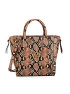 Valentino By Mario Valentino Charmont Snakeskin Embossed Leather Satchel