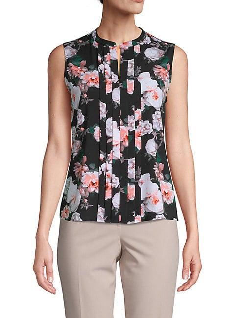 Calvin Klein Floral Pleated-front Stretch Top
