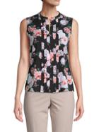 Calvin Klein Floral Pleated-front Stretch Top