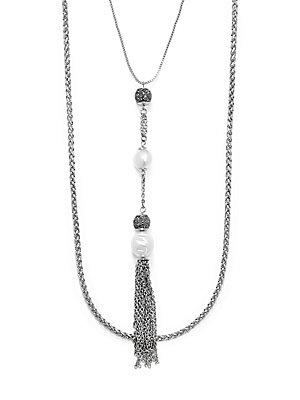 Carol Dauplaise Faux Pearl & Pave Crystal Double Row Necklace