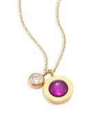 Michael Kors Purple Mother-of-pearl And Crystal Logo Pendant Necklace