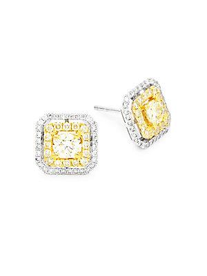 Effy Diamond & 14k Gold Square Stud Earrings