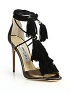 Jimmy Choo Mindy Metallic Leather & Suede Lace-up Tassel Sandals