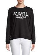 Karl Lagerfeld Paris Floral Wordmark Chambray Sweater