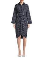 Moon River Striped Twist-front Cotton Knee-length Dress