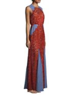 Bcbgmaxazria Marlyn Lace Colorblock Long Dress