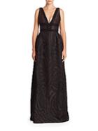 Theia Beaded Jacquard A-line Gown
