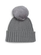 Adrienne Landau Rib-knit Rabbit Fur Pom-pom Hat