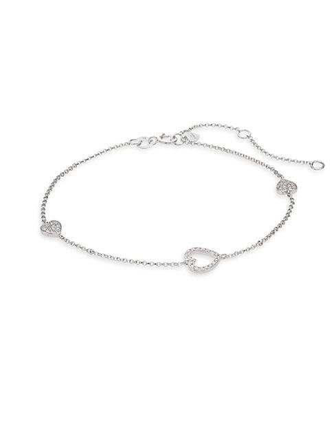 Effy 14k White Gold & Diamond Heart Station Bracelet