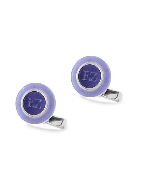 Zegna Round Sterling Silver & Jade Logo Cufflinks