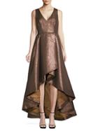 Calvin Klein Metallic Ruffled High-low Gown