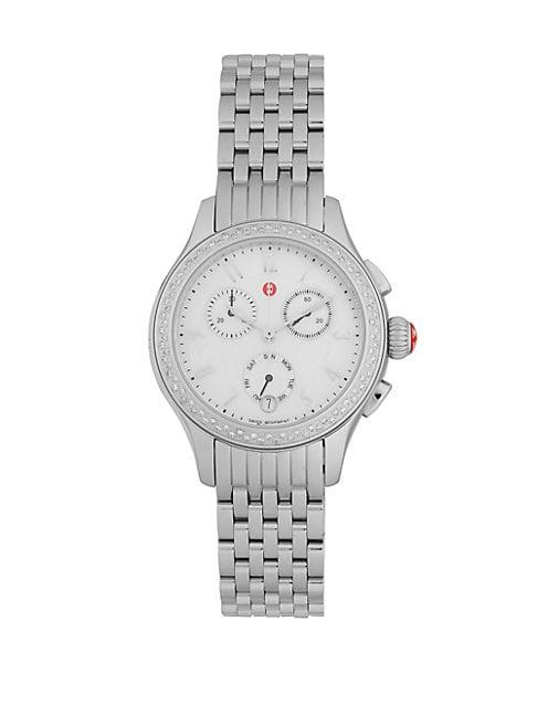 Michele Jetway Chronograph Diamond & Stainless Steel Bracelet Watch