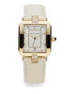 Saks Fifth Avenue Goldtone Stainless Steel White Leather Strap Watch