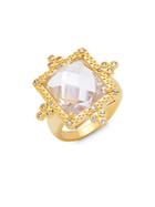 Freida Rothman Classic Cz & 14k Gold-plated Sterling Silver Square Cocktail Ring