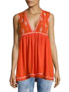 Free People Embroidered Sleeveless Top