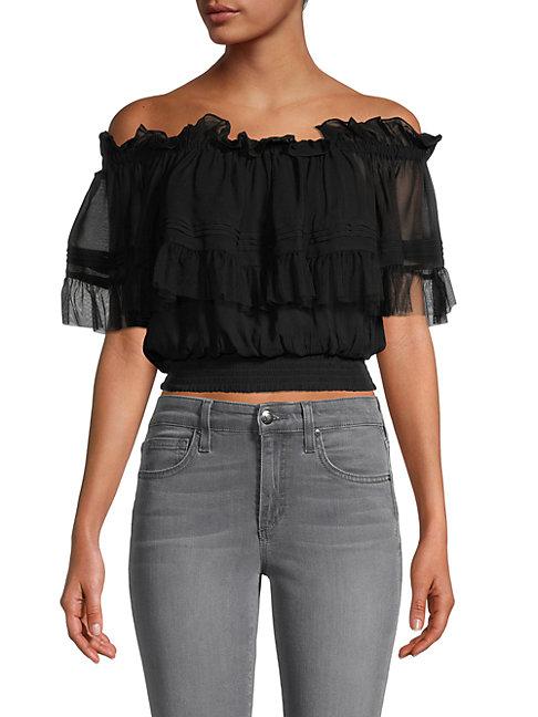 Cynthia Rowley Tulle Off-the-shoulder Ruffle Blouse