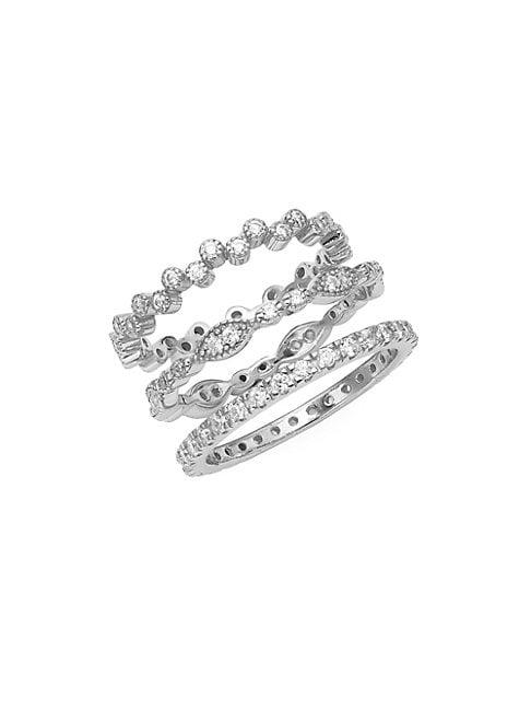 Sterling Forever Set Of Three Crystal And Sterling Silver Stackable Ring