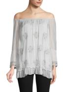 Le Marais Off-the-shoulder Embroidered Floral Silk Top