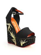 Charlotte Olympia Sequined Linen Platform Wedge Sandals