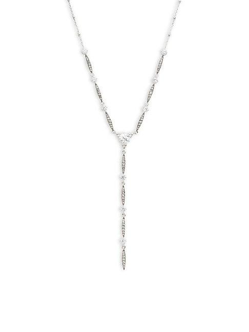Adriana Orsini Cardamom White-rhodium Plated Crystal Y-drop Necklace