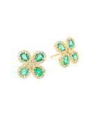 Artisan 14k Gold Emerald & Diamond Flower Stud Earrings
