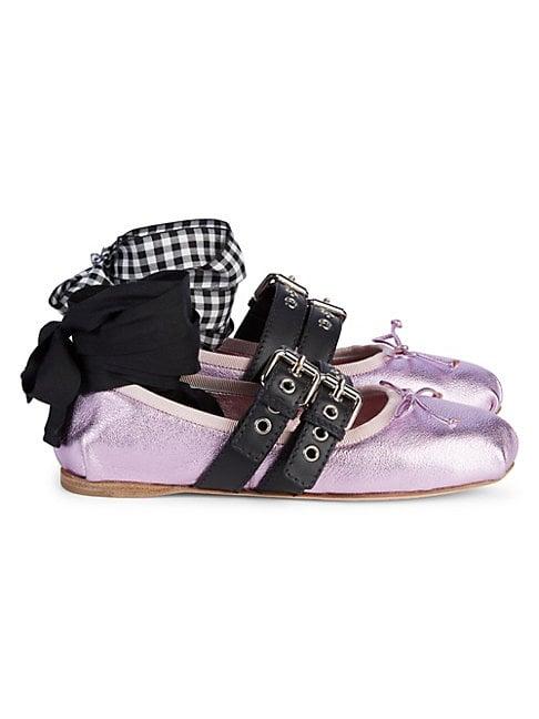 Miu Miu Buckle-embellished Leather Ballet Flats