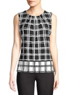 Calvin Klein Collection Sleeveless Pleated Grid Print Top