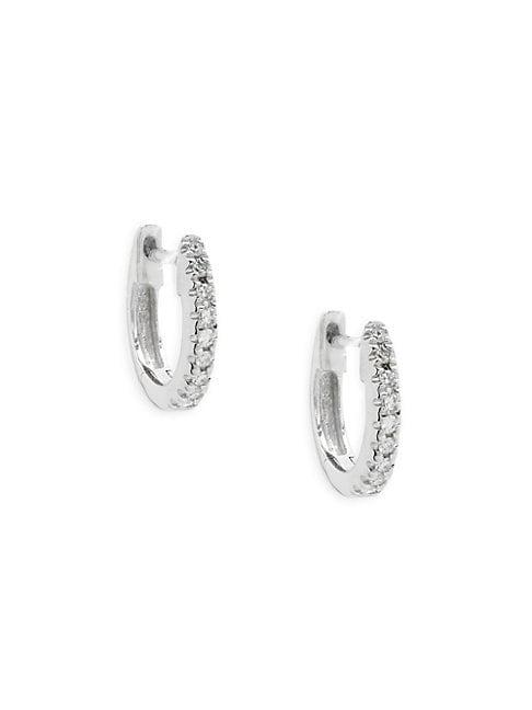 Saks Fifth Avenue 14k White Gold & Diamond Huggie Hoop Earrings