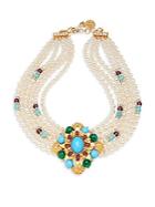 Ben Amun Crystal And Faux Pearl Multi-strand Collar Necklace
