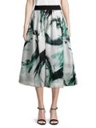 Dolce & Gabbana Abstract Silk Midi Flare Skirt