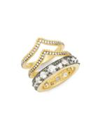 Freida Rothman Gilded Cable Sterling Silver & Crystal Double Arc Three-stack Ring
