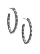 Freida Rothman Oval Studded Pointe Crystal And Sterling Silver Hoop Earrings