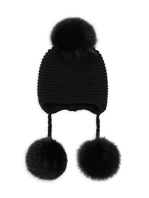 Inverni Monnalisa Fox Fur Pom-pom Hat