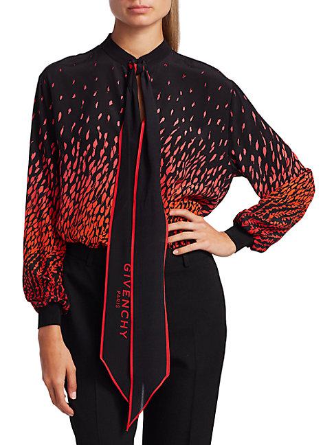 Givenchy Tieneck Printed Silk Blouse
