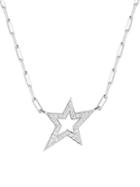 Chloe & Madison Rhodium-plated Sterling Silver & Cubic Zirconia Star Pendant Paperclip Chain Necklace