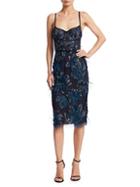Marchesa Embroidered Feather Knee-length Dress