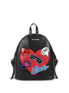 Love Moschino Patch Faux Leather Backpack